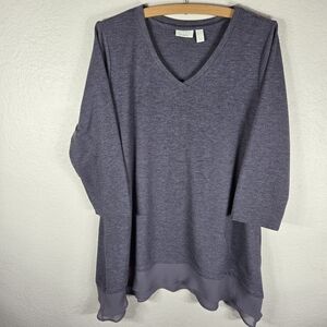 LOGO Lounge by Lori Goldstein Blue Tunic Top Size M Mesh Detail V-Neck